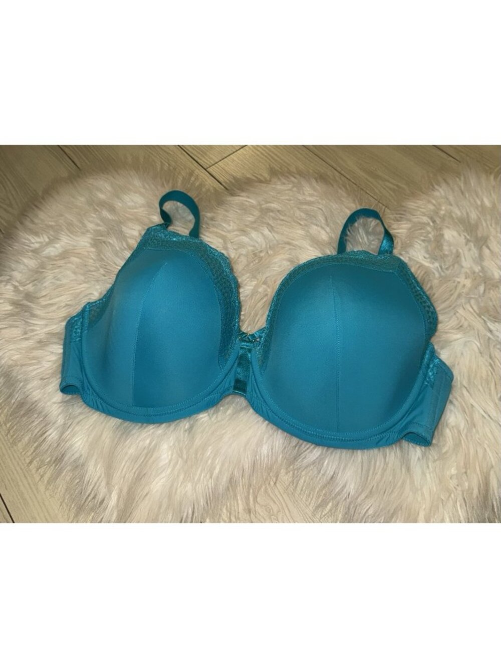 Adore Me LP1761 Caged Lined Underwire Bra Lace Trim Womens 42DDD Teal Blue